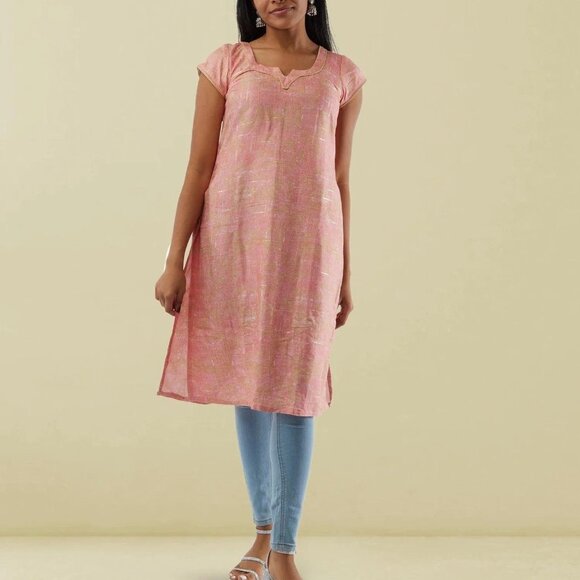 Pink and Gold Rayon Kurta for Stylish Looks | Muvvas Boutique - Picture 2 of 4
